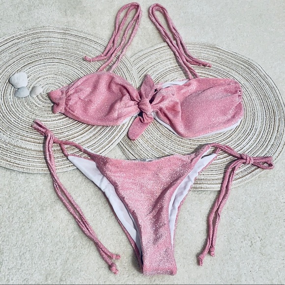 NWT M/L blush baby pastel pink shiny string Brazil - Picture 3 of 14